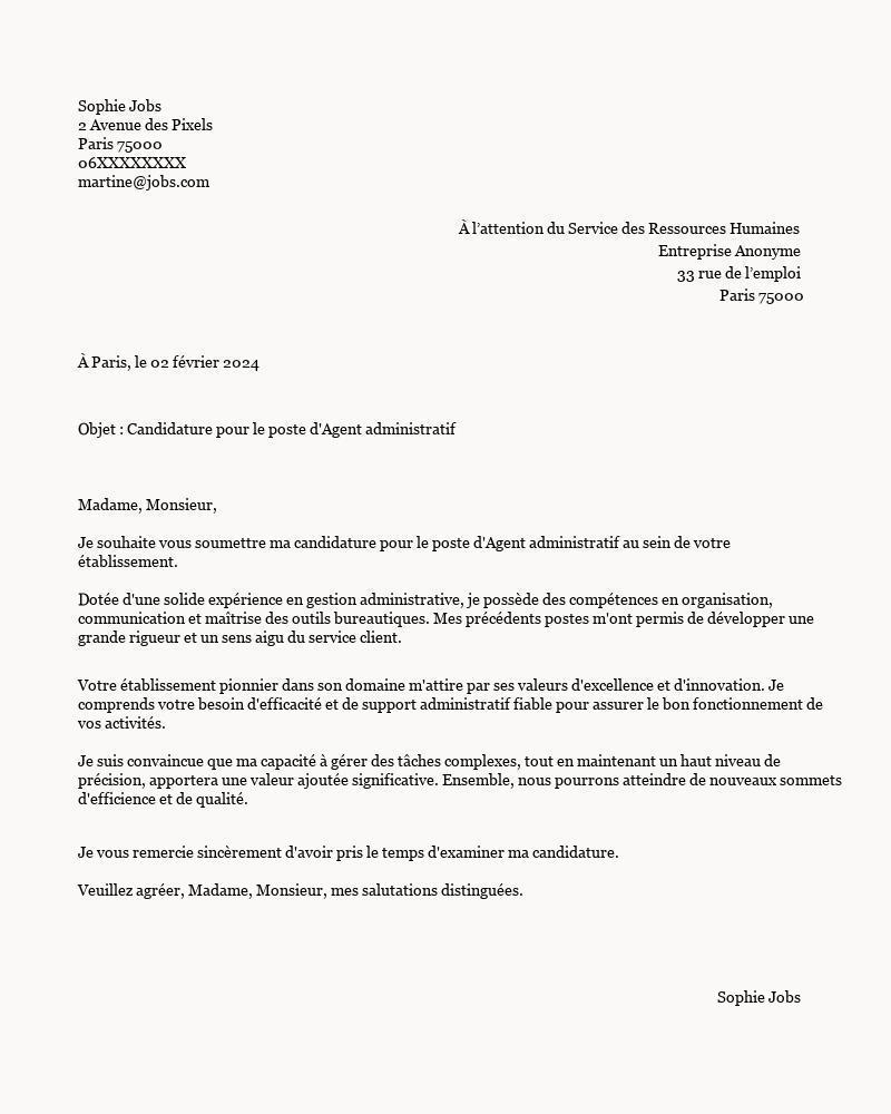lettre de motivation Agent administratif