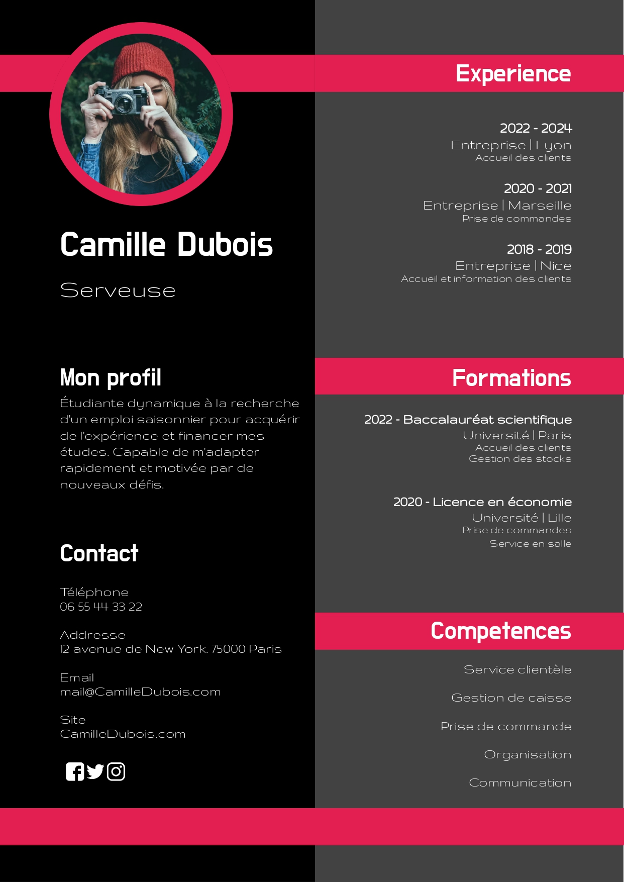 CV pour jobs d'été