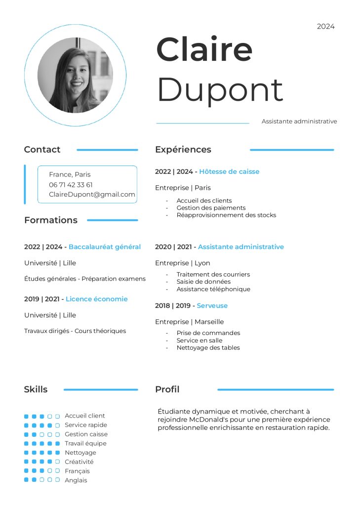 CV pour McDonald's