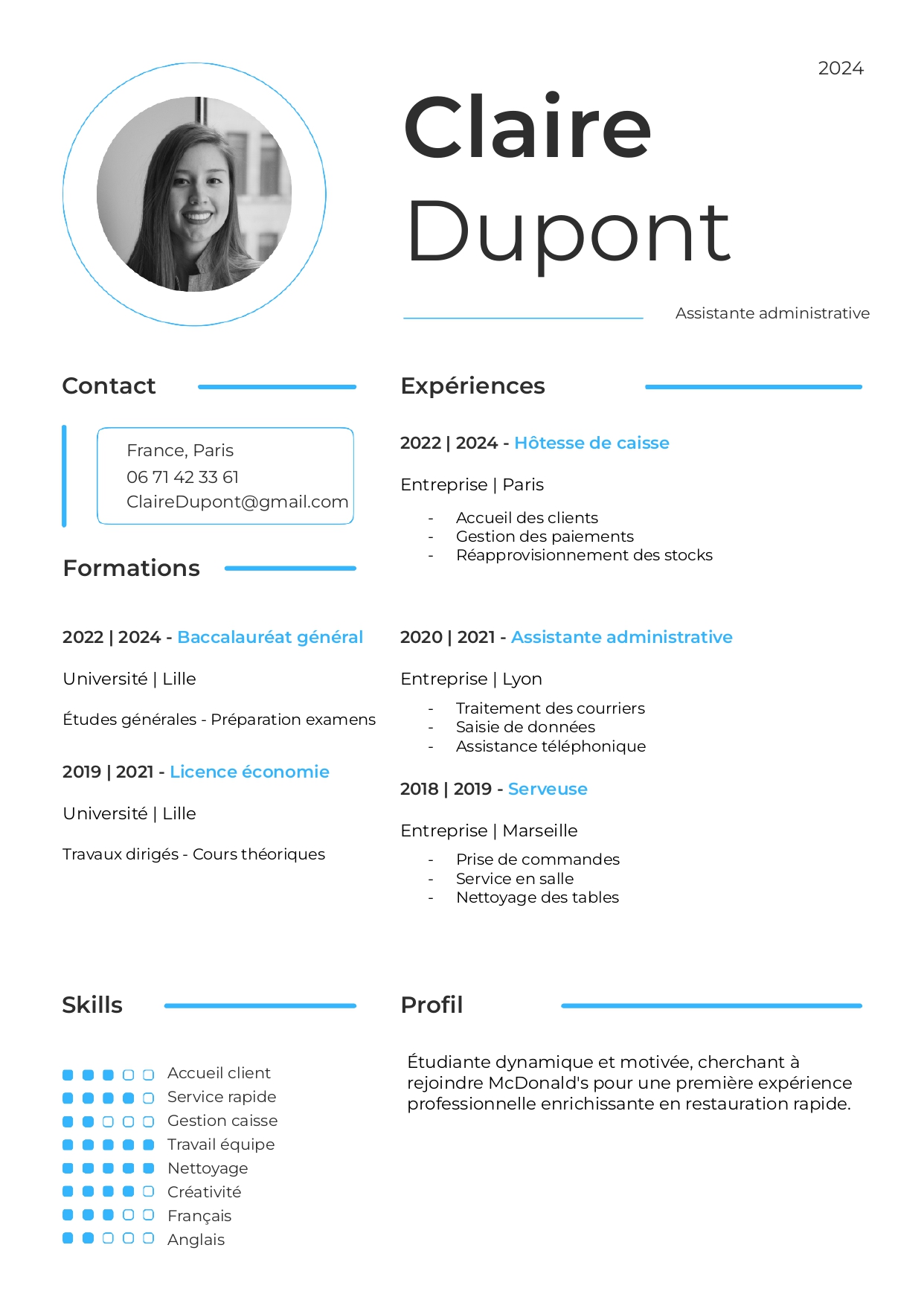 CV pour McDonald's